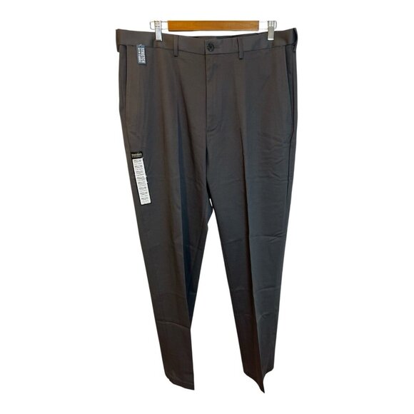 Haggar Premium Classic Fit Pants 38W X 34L No Iron Khaki Flat Front Grey HC10884 - Picture 3 of 15